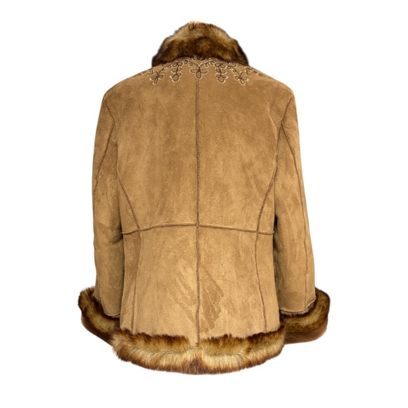 jacket NINE WEST faux suede & fur vintage Y2K embroidered pockets! cropped vegan - Picture 3 of 16